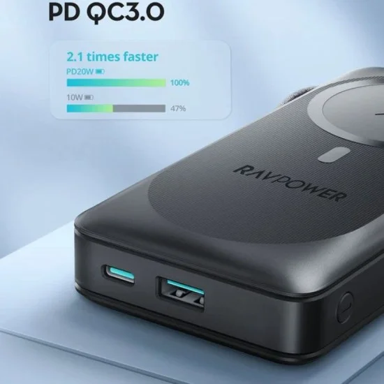 Ravpower Pioneer Power Bank 20000 Mah Magnetic Wireless 15W Type-C - Black